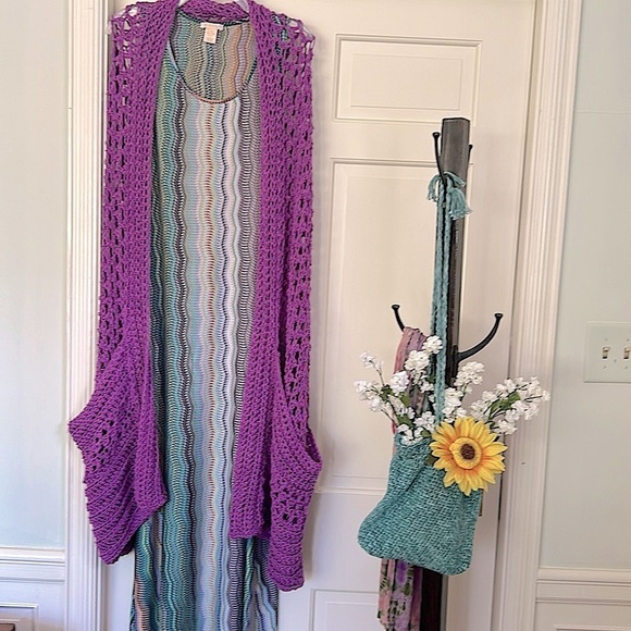 Festival Perfect Pocket Scandinavian Euro Wrap Open Knit Slouchy Pocket Artisan - Picture 11 of 16